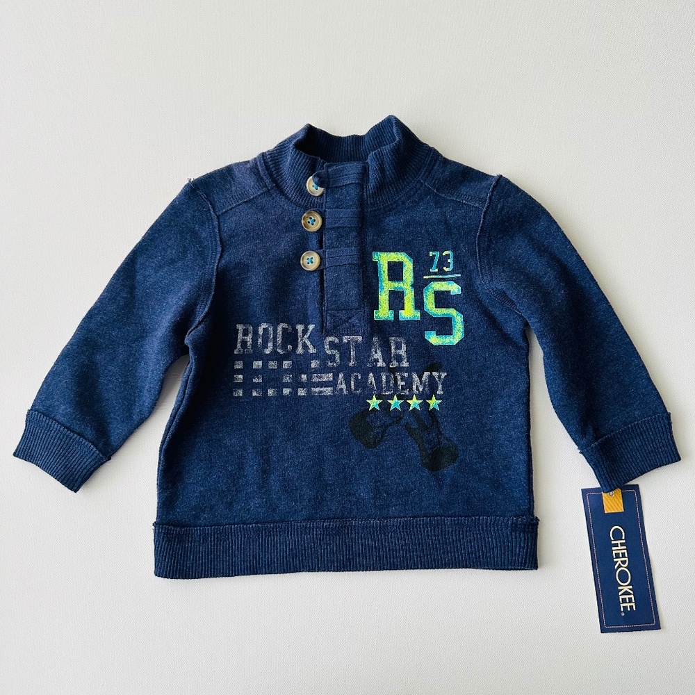 Cherokee 12 Months Baby Boy Pullover Sweater Rock Star Academy NWT Blue